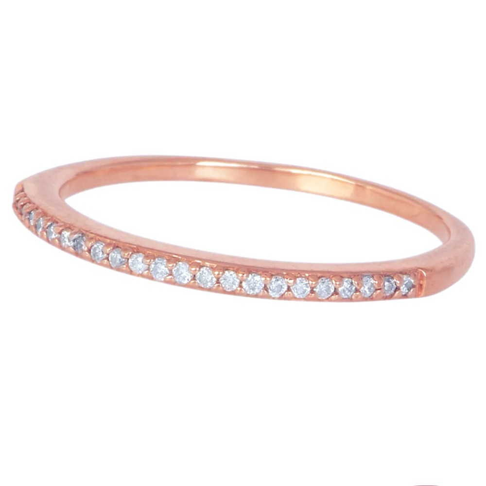 Diamond 10K Rose Gold Half Eternity Stacking Thin Band Ring - Picture 4 of 9